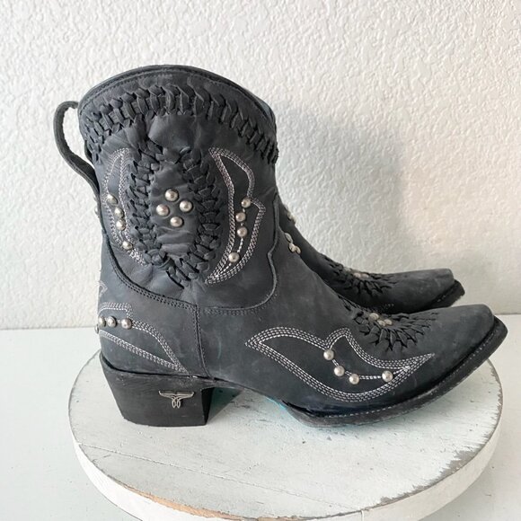 Lane COSSETTE Womens Black Cowboy Bootie 7.5 Western Cowgirl Short Ankle Boots - Picture 2 of 11